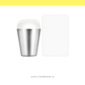 Ștampilă din silicon cu mâner metalic pentru decorațiuni și manichiură franțuzească + placă